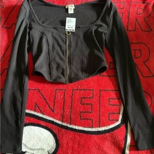 Bozzolo Black Ribbed Long Sleeve Bodysuit